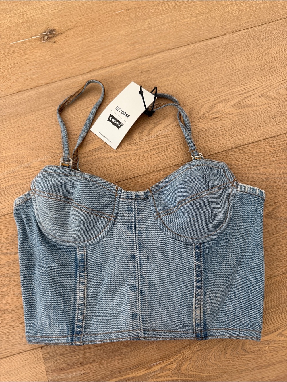 Re/Done x Levi's Denim Bustier Crop Top - Light Blue XS